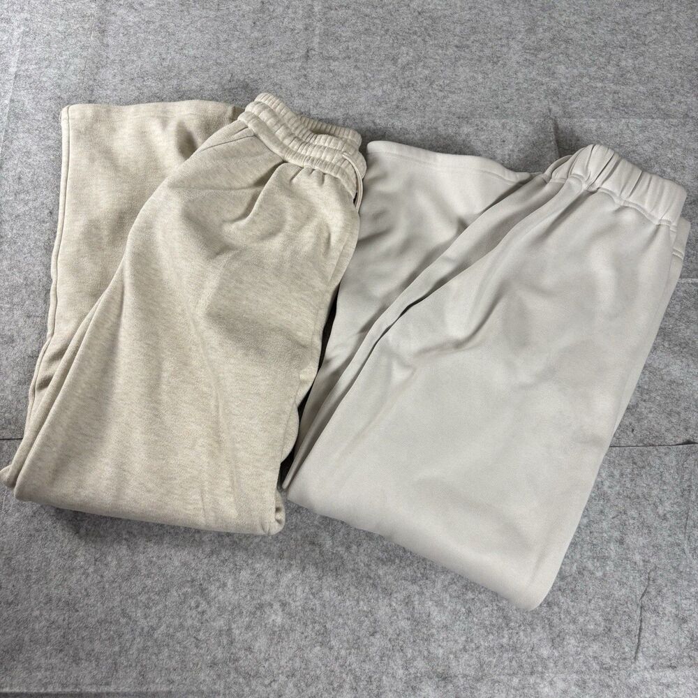 Heavyweight Fleece Sweats Pants Beige Cream White Womens Sz Medium Set Lot Of 2
